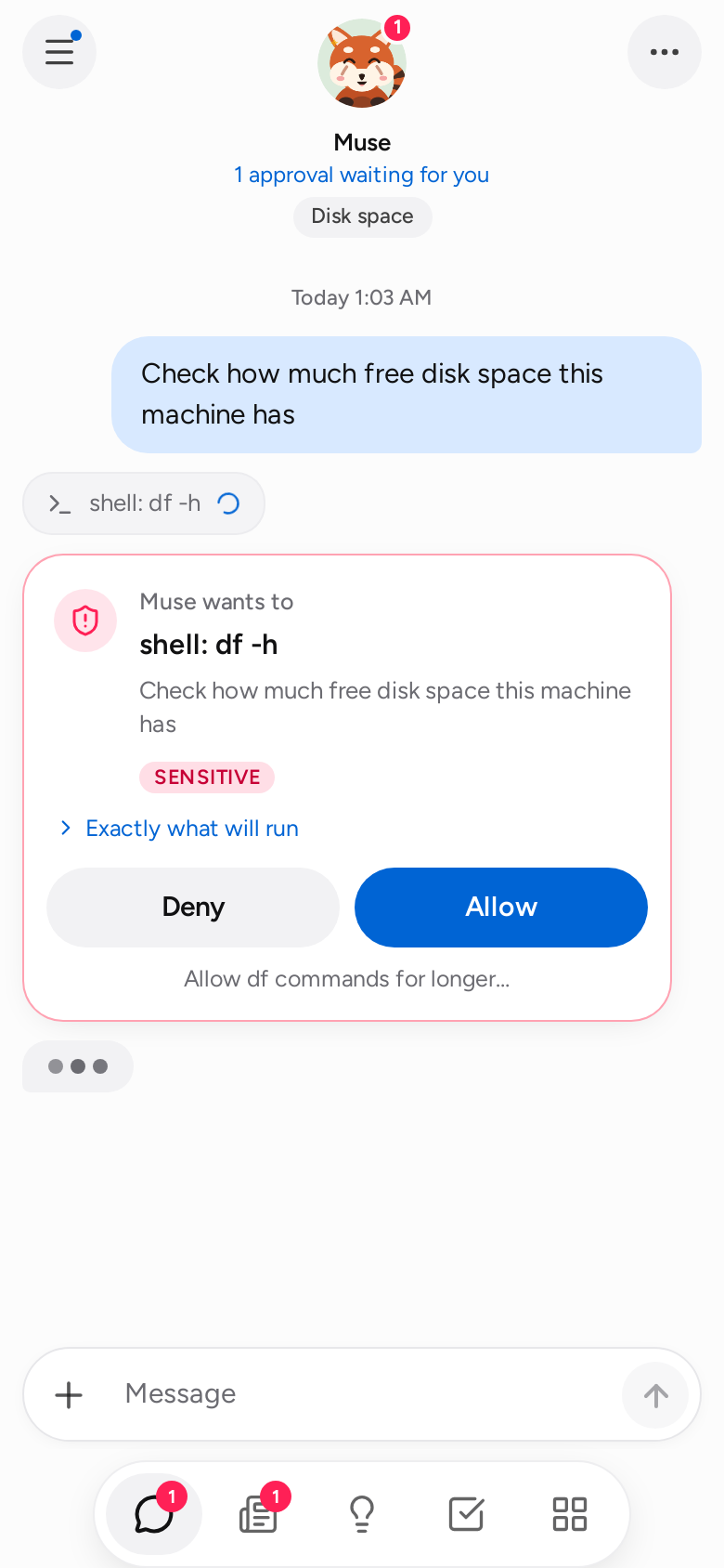 Chat with an approval card